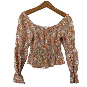 SO Womens Top Sz S Floral Cropped On/Off Shoulder 70s Retro Boho Fairy Cottage